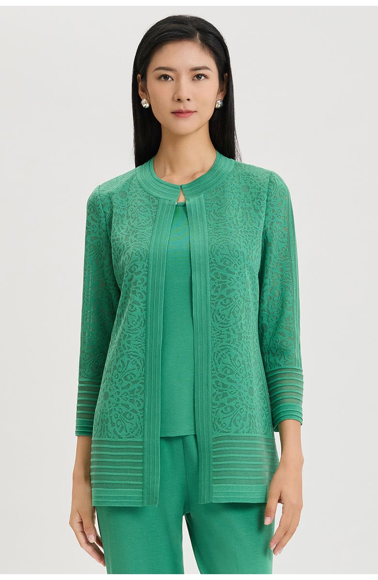 Ming Wang Heritage Burnout Medallion Knit Jacket, Main, color, Kelly Green