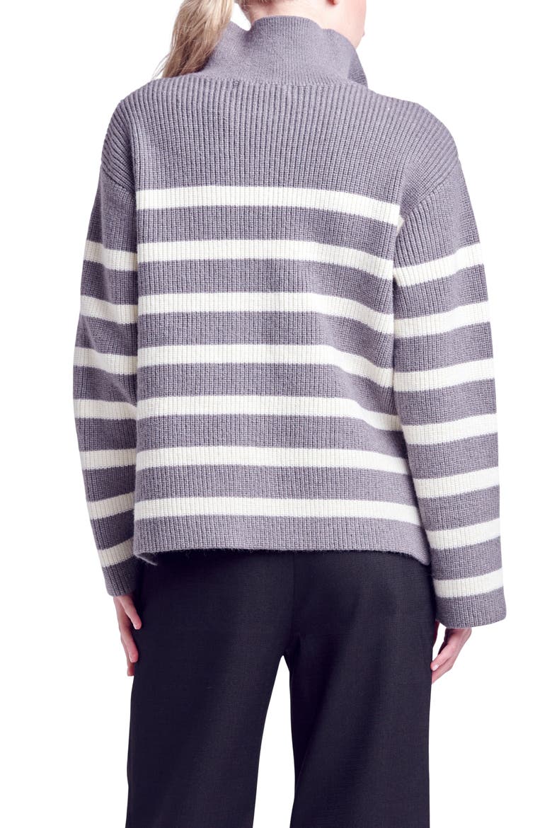 Stripe Half Zip Sweater, Alternate, color, GREY/ CREAM