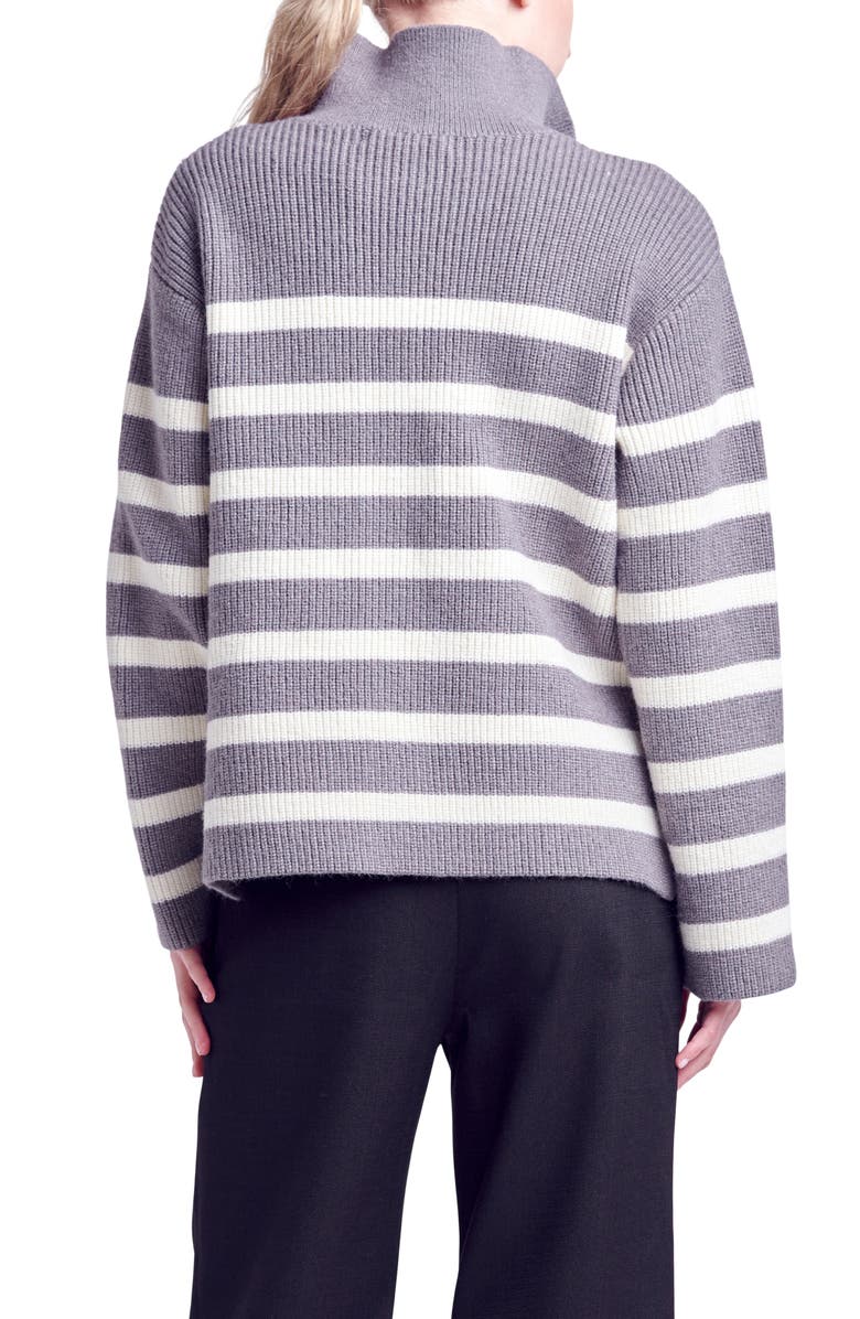 English Factory Stripe Half Zip Sweater, Alternate, color, Grey/ Cream
