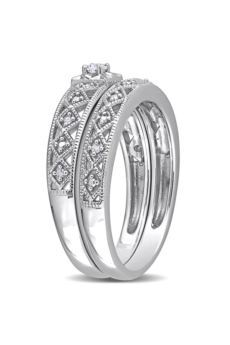 Diamond Filigree Bridal Ring Set, Alternate, color, Sterling Silver