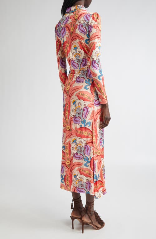 Etro Paisley Print Long Sleeve Jersey Midi Dress In Brown