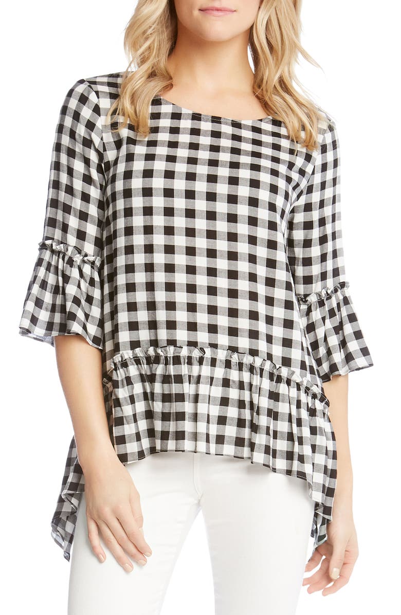Karen Kane Gingham Check Ruffle Hem Top, Main, color, 