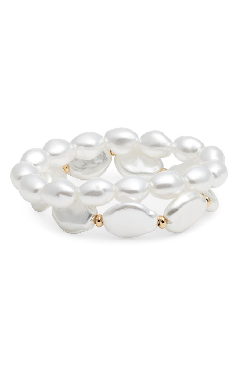 Nordstrom Set of 2 Mixed Faux Pearl Stretch Bracelets, Main, color, White
