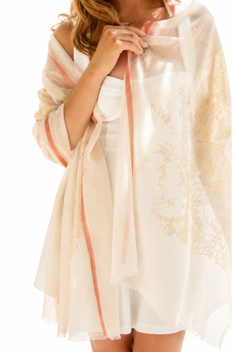 Metallic Floral Wool Scarf, Alternate, color, IVORY