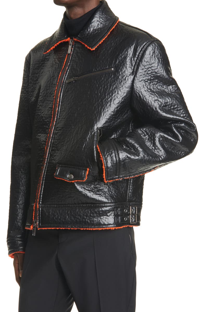 Valentino Giubbino Textured Faux Leather Bomber Jacket, Alternate, color,