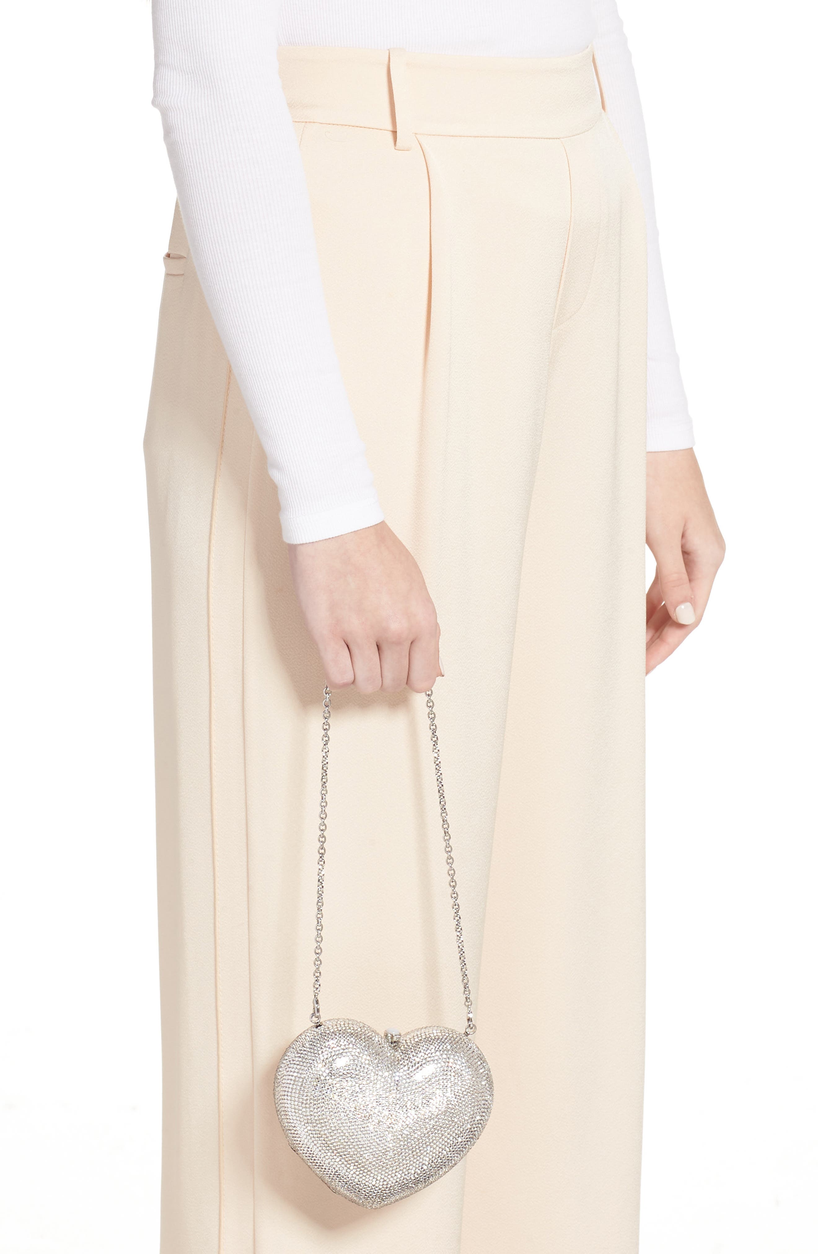 JUDITH LEIBER COUTURE Lamour Petite Coeur Heart Clutch, Alternate, color, Silver Rhine