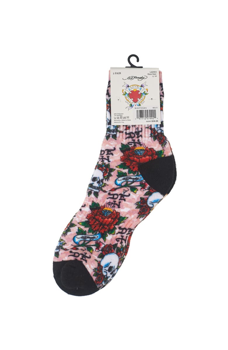Ed Hardy 360 Print Flat Crew Sock 2-Pack, Alternate, color, Multi