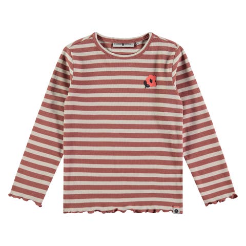 Lettuce Edge Ribbed Striped Long Sleeve Shirt