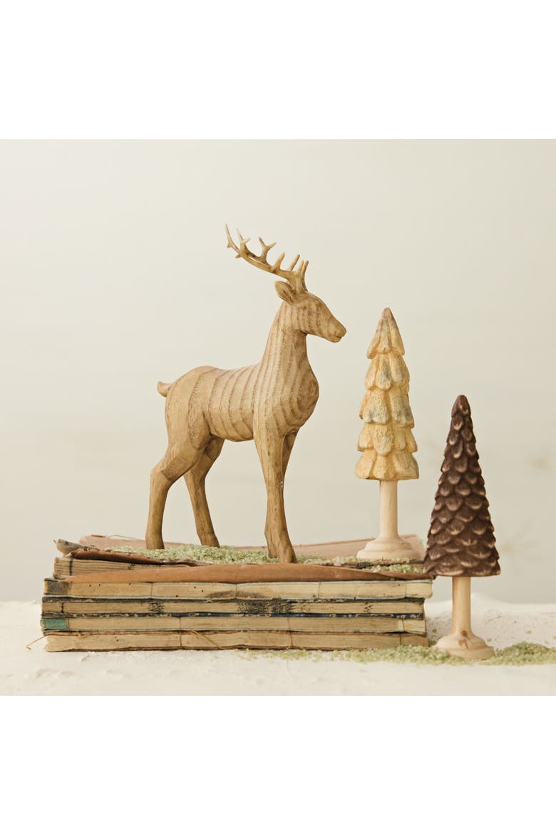 Wood-Finish Polyresin Deer Sculpture, Main, color, Wood Finish