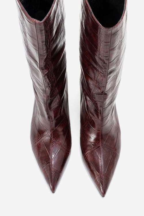 Prologue Shoes Crow Embossed Pointed Toe Boot In Brown