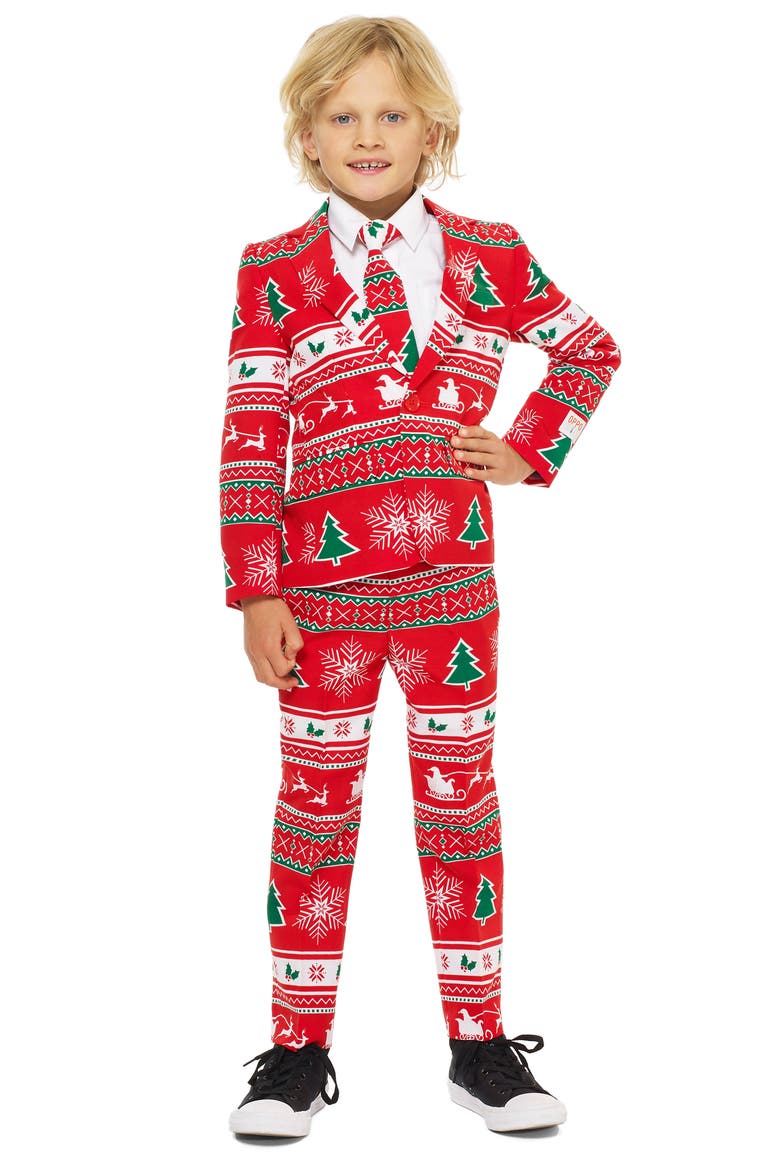 Winter Wonderland Two-Piece Suit with Tie, Main, color, RED