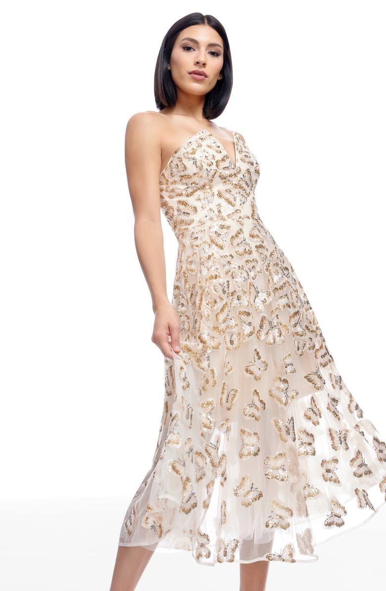 Dress the Population Briella Sequin Butterfly Strapless Cocktail Dress, Alternate, color, Champagne Multi