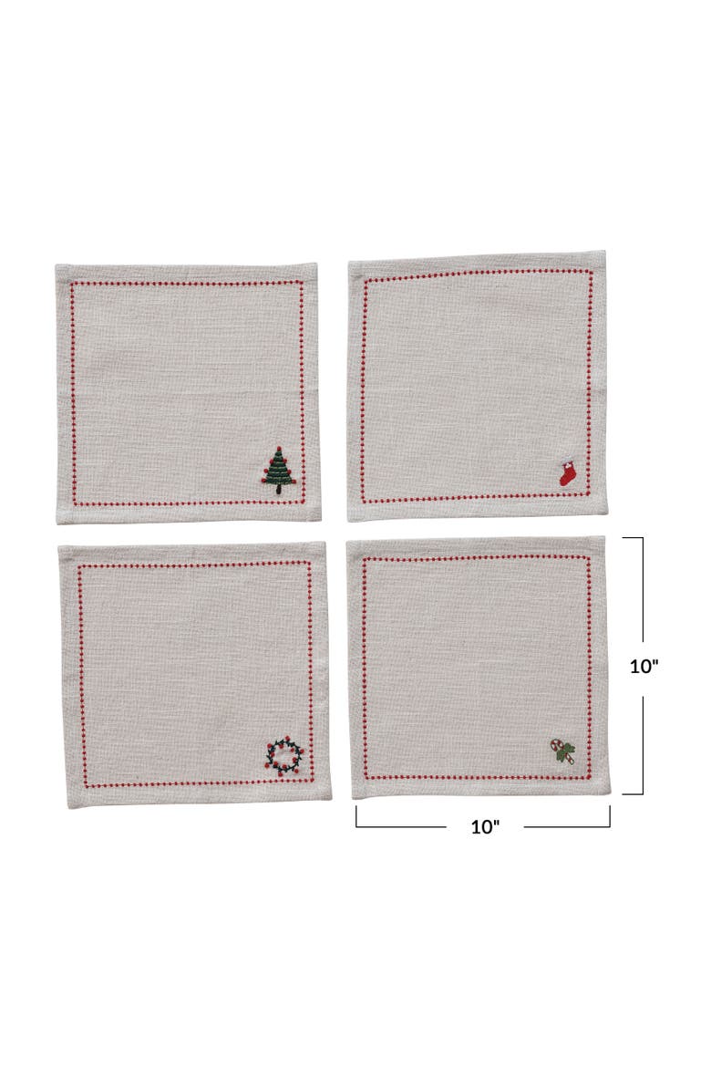 Festive Embroidered Cotton Holiday Napkin Set, Alternate, color, Multicolor