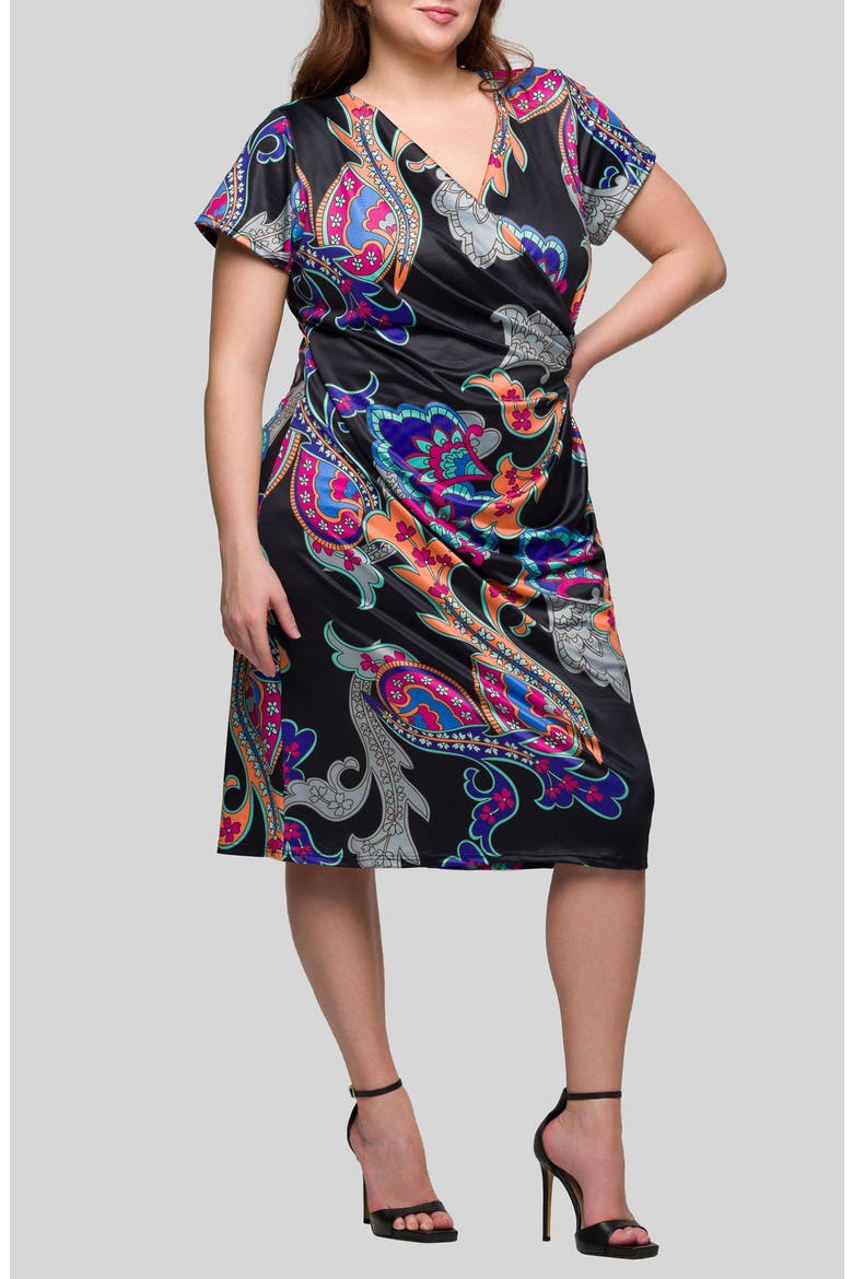 Paisley Floral Wrap Front Knit Midi Dress, Alternate, color, BLACK MULTI
