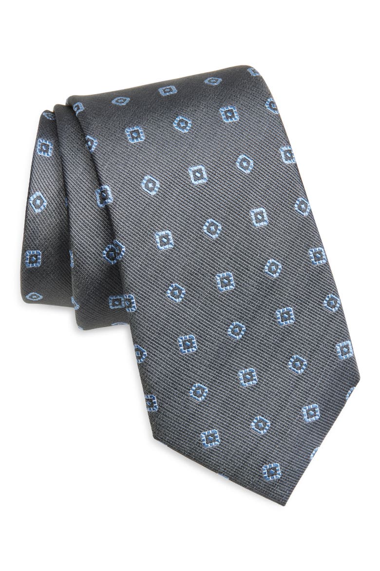 Geometric Silk Tie, Main, color, GREY