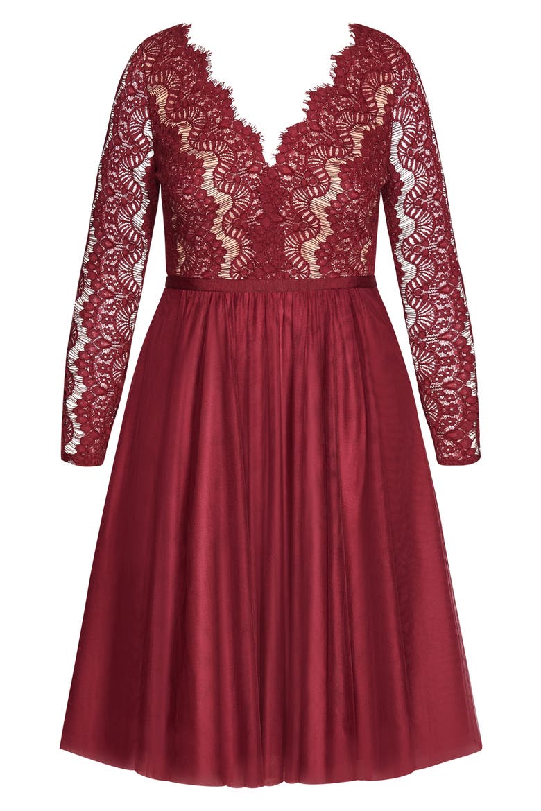 Rare Beauty Lace Fit & Flare Dress, Alternate, color, MERLOT