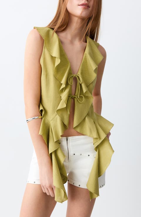 Tie Front Ruffle Top