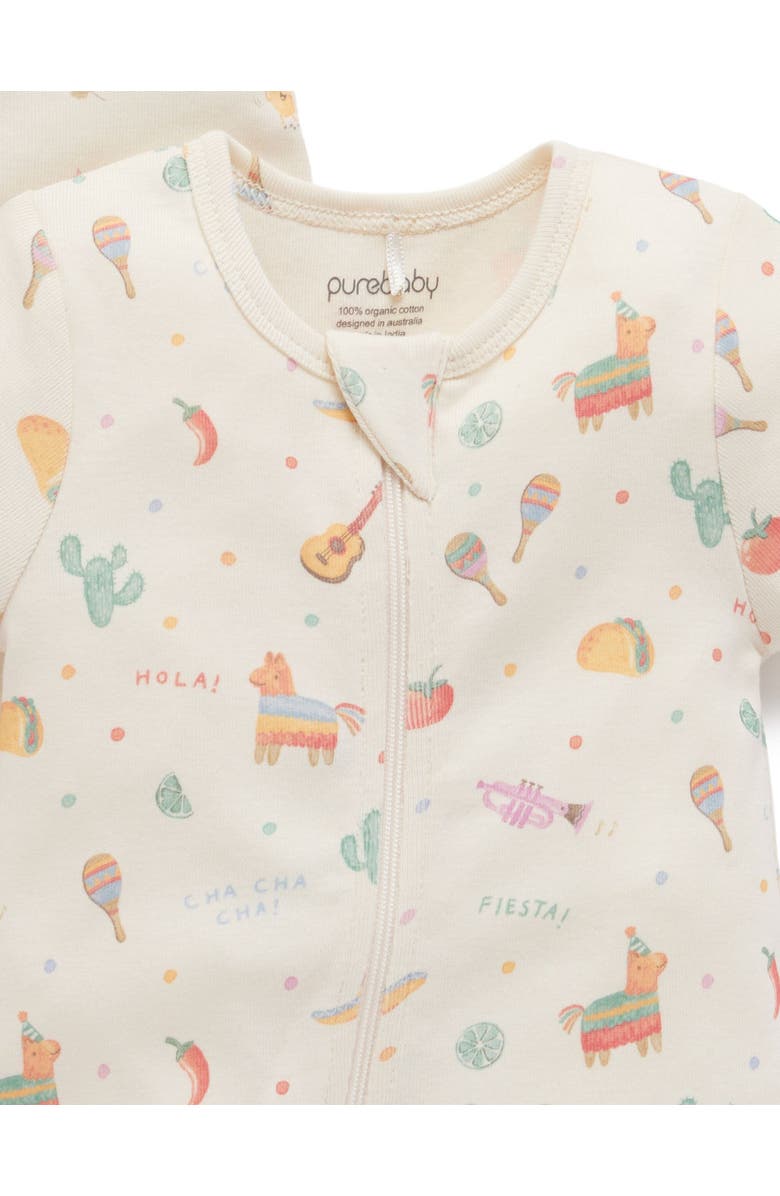 Purebaby 2 Pack Short Sleeve Zip Romper Pinata, Alternate, color, Pinata Print