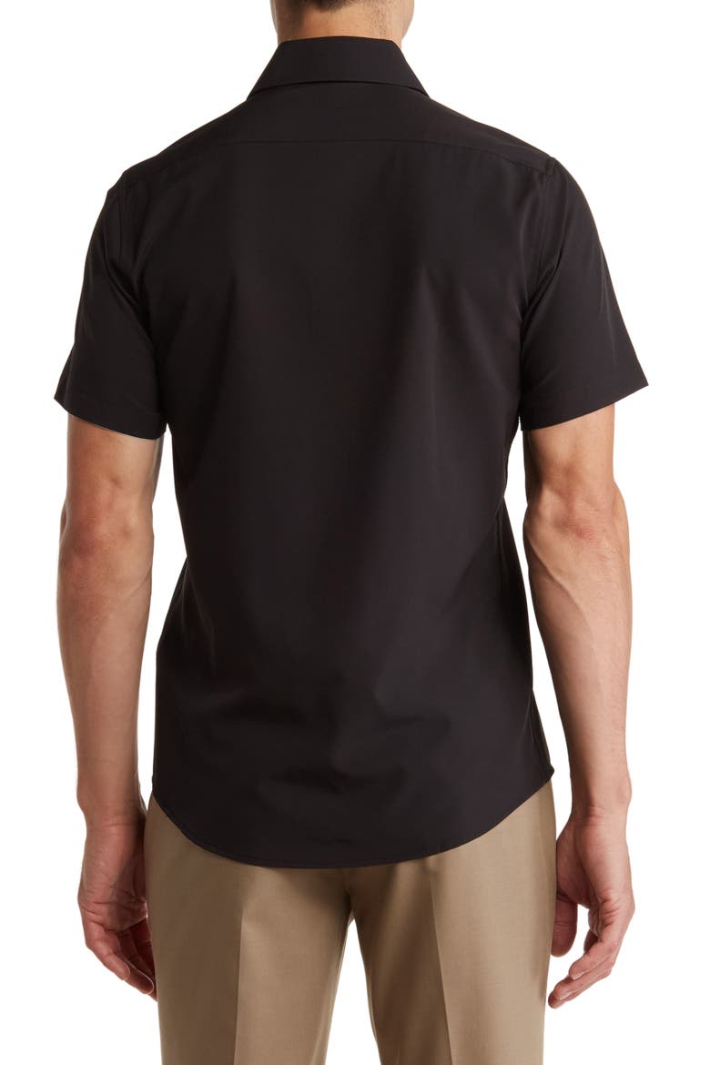 Slim Fit Short Sleeve Performance Stretch Button-Up Shirt, Alternate, color, BLACK