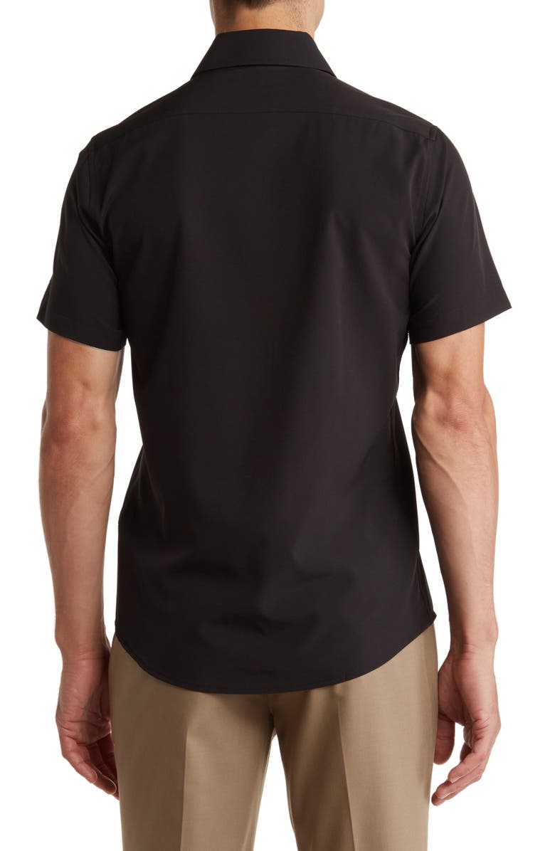 TOM BAINE Slim Fit Short Sleeve Performance Stretch Button-Up Shirt, Alternate, color, Black