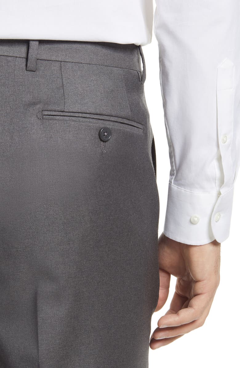 Santorelli Roma Flat Front Loro Piana Wool Serge Dress Pants, Alternate, color, Grey