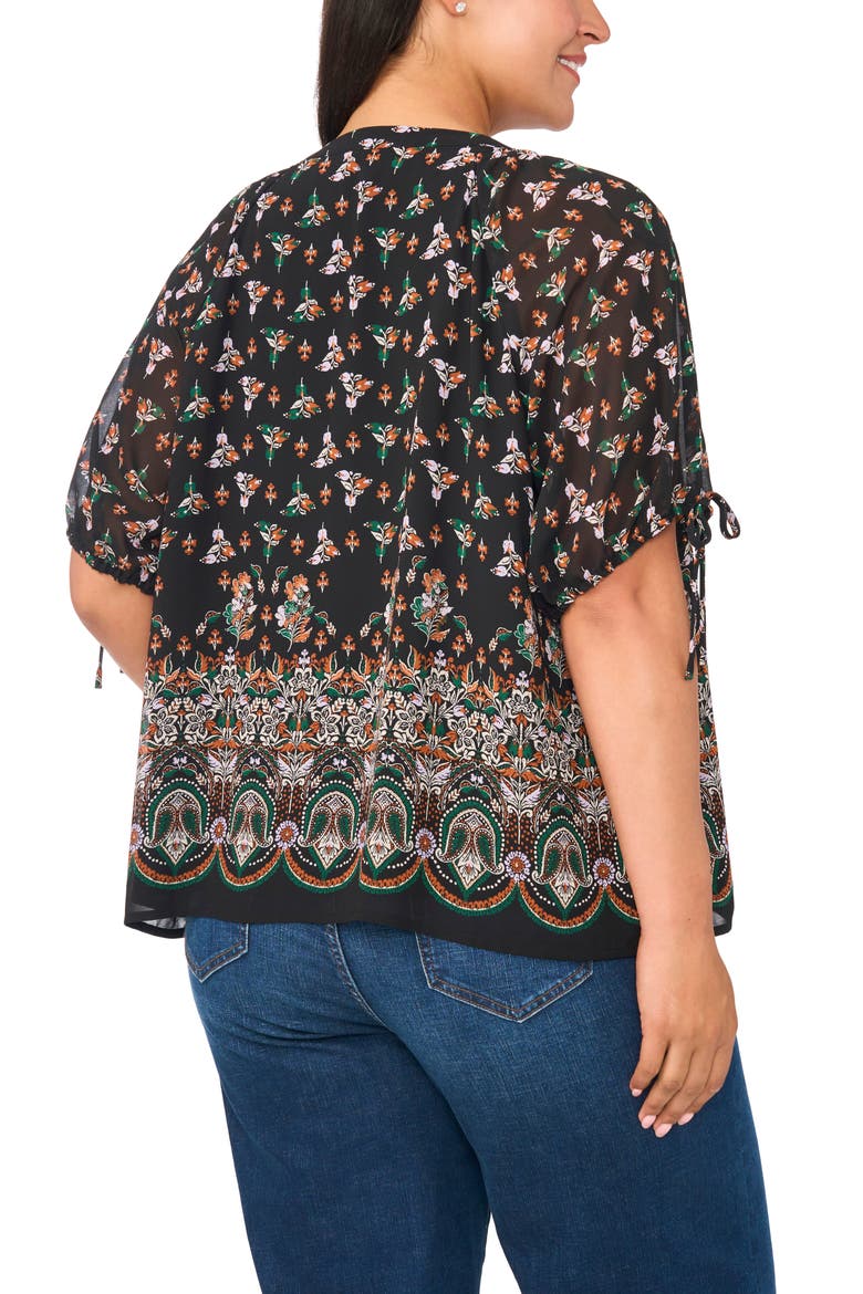 Tie Neck Puffed Raglan Sleeve Top, Alternate, color, ALPINE GREEN