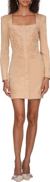 Avec Les Filles Western Embroidery Long Sleeve Faux Suede Dress
