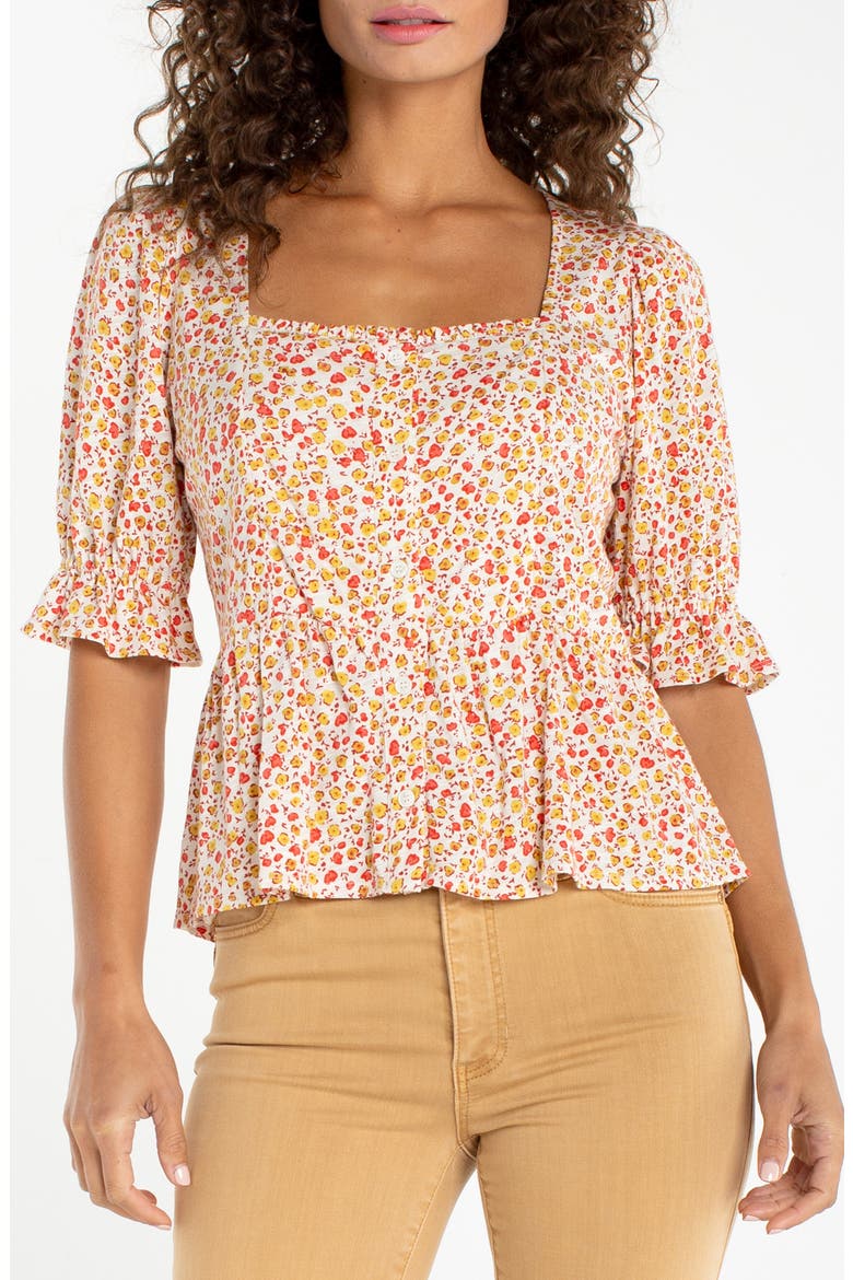Puff Sleeve Peplum Top, Main, color, PRISTINE MULTI
