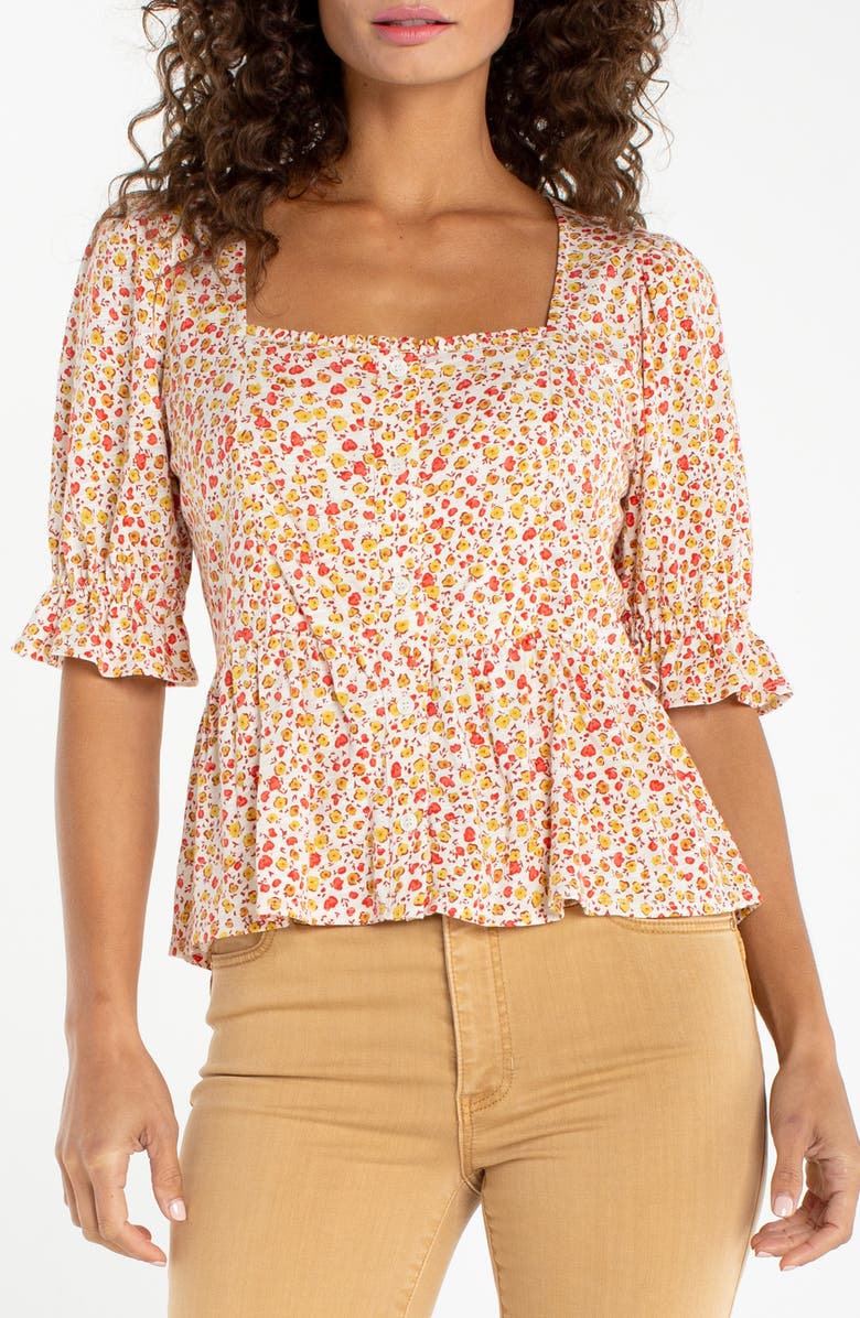 Liverpool Puff Sleeve Peplum Top, Main, color, Pristine Multi