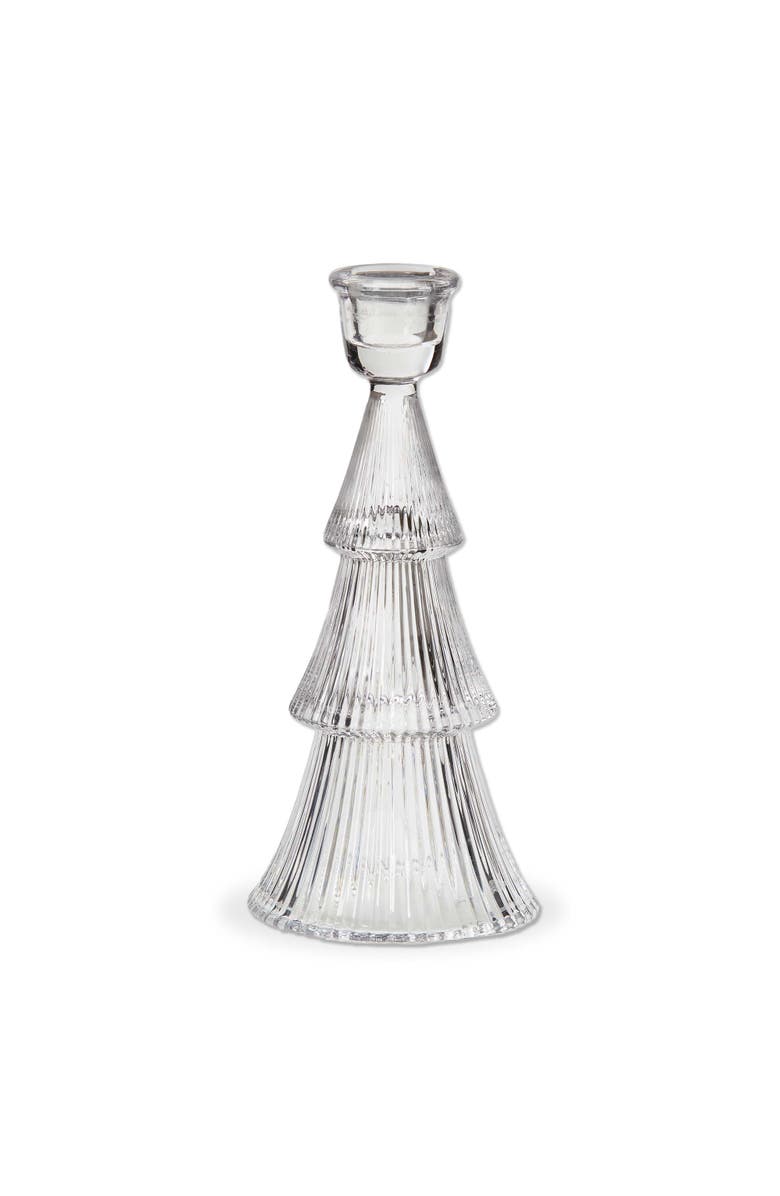tag Large Clear Glass Ribbed Taper Candle Holder Elegant Decor, Main, color, Clear