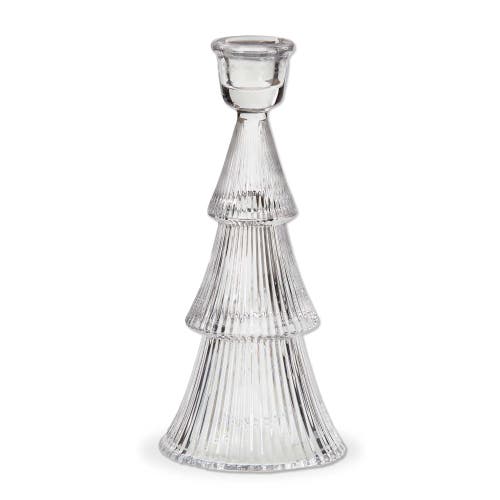 Tag Large Clear Glass Ribbed Taper Candle Holder Elegant Decor In Silver