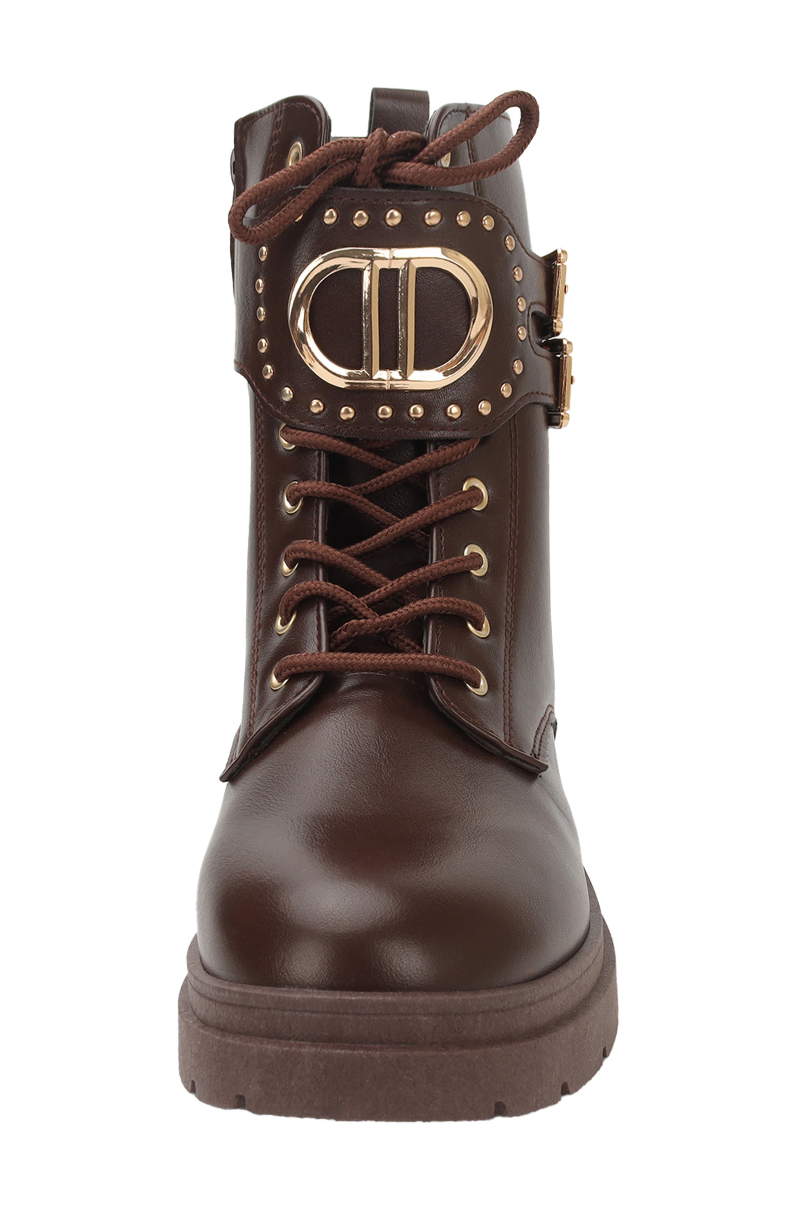 Trenton Faux Leather Buckle Boot, Alternate, color, DARK BROWN
