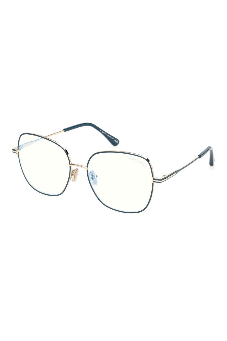 56mm Square Blue Light Blocking Glasses, Alternate, color, SHINY TEAL PALE GOLD BLUE