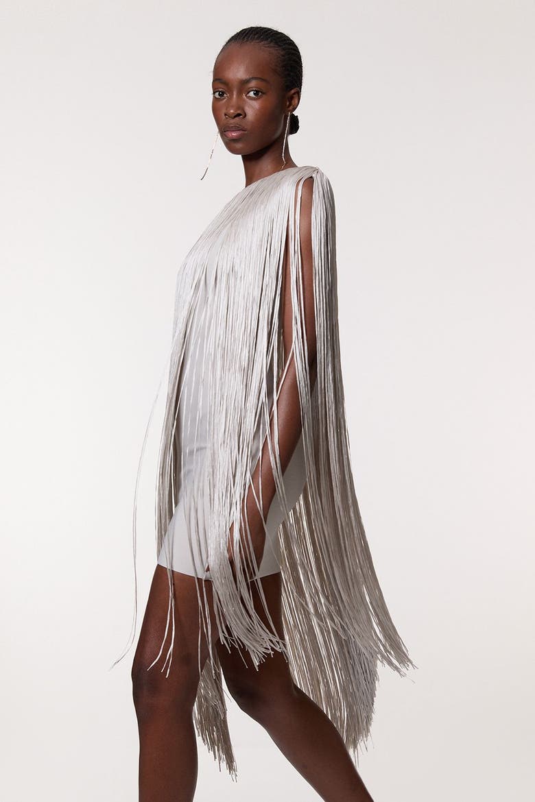 Petite Fringe Mini Dress, Alternate, color, Silver