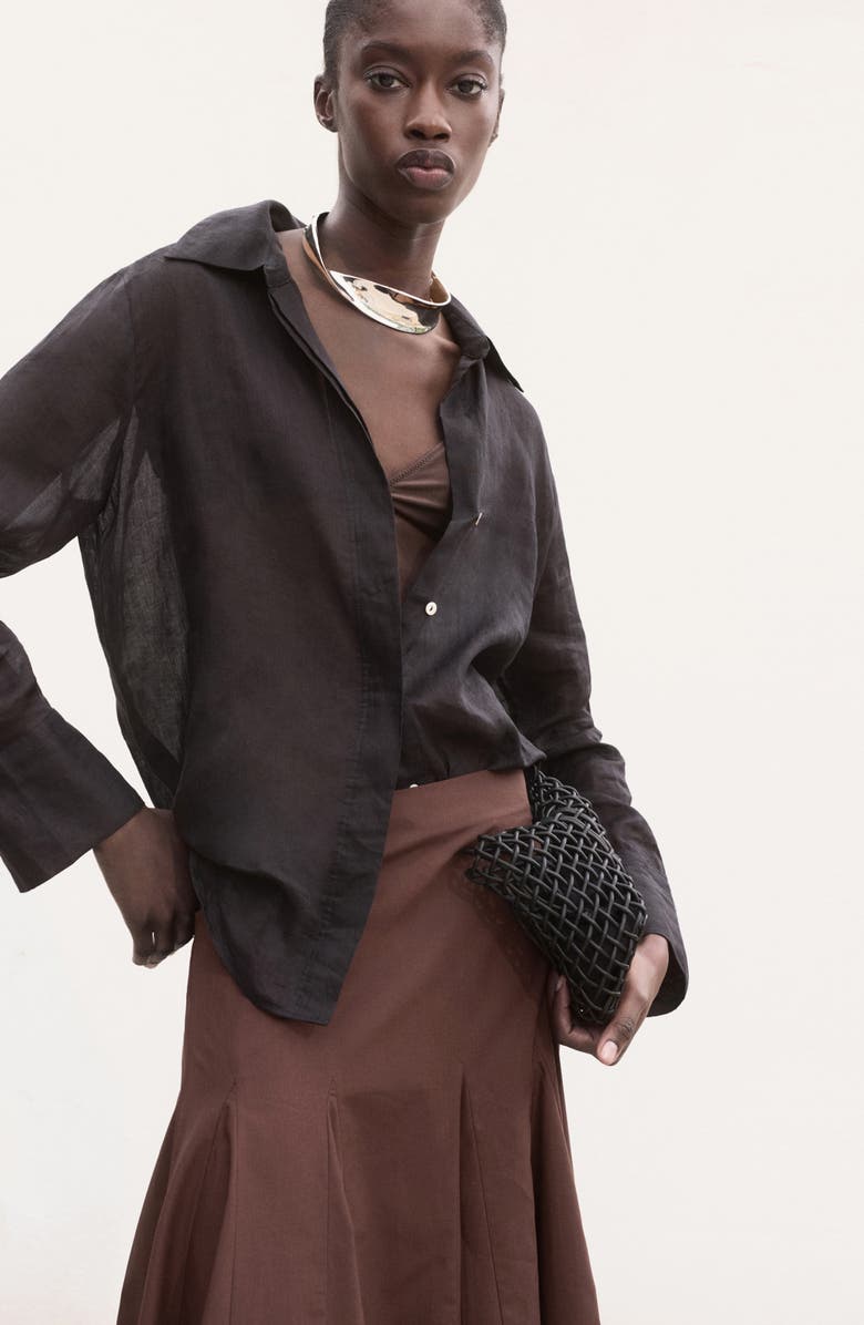 MANGO Pleat Midi Skirt, Alternate, color, Brown