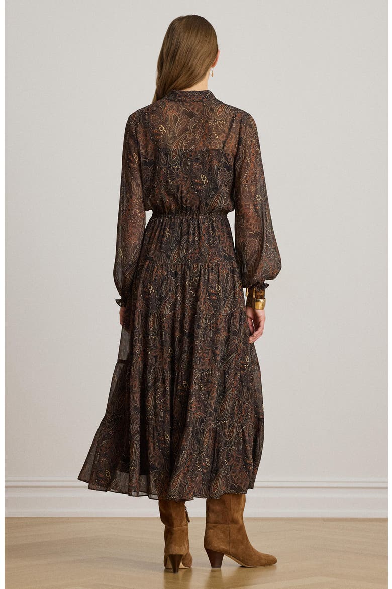 Paisley Crinkle Georgette Tiered Midi Dress, Alternate, color, BLACK/ MULTI