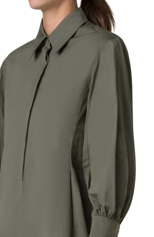 Akris Punto Long-sleeve Heavy Cotton Poplin Mini Shirtdress In Laurel