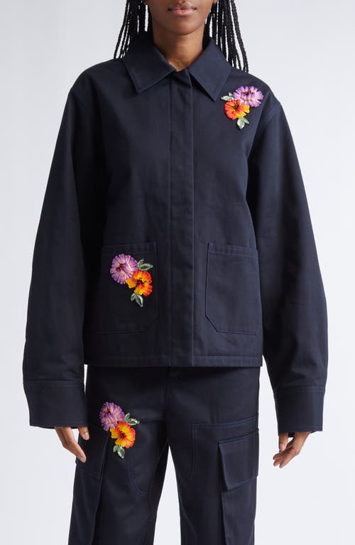 Area Flower Embellished Cargo Jacket In Blue