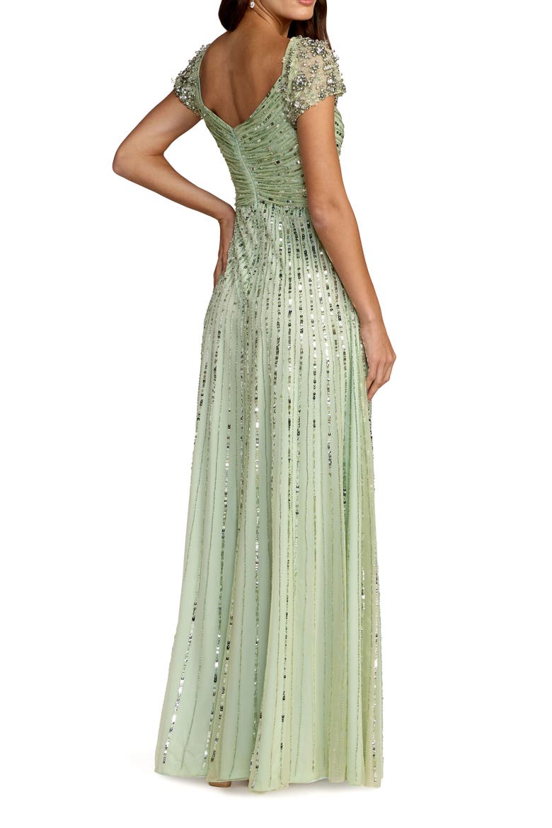 Women's Beaded Cap Sleeve V-Neck A-Line Evening Gown, Alternate, color, Sage