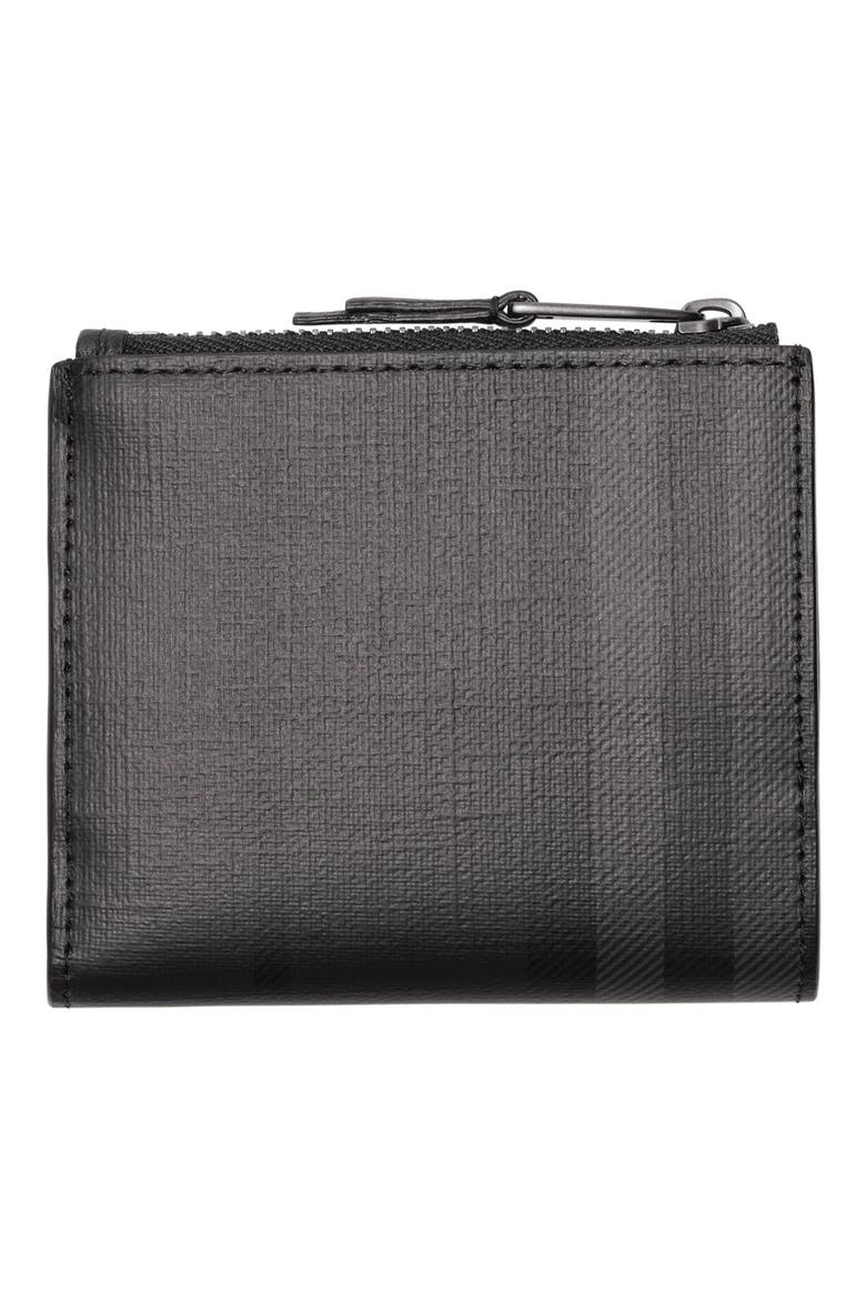 Check Zip Coated Canvas & Leather Bifold Wallet, Alternate, color, IRON