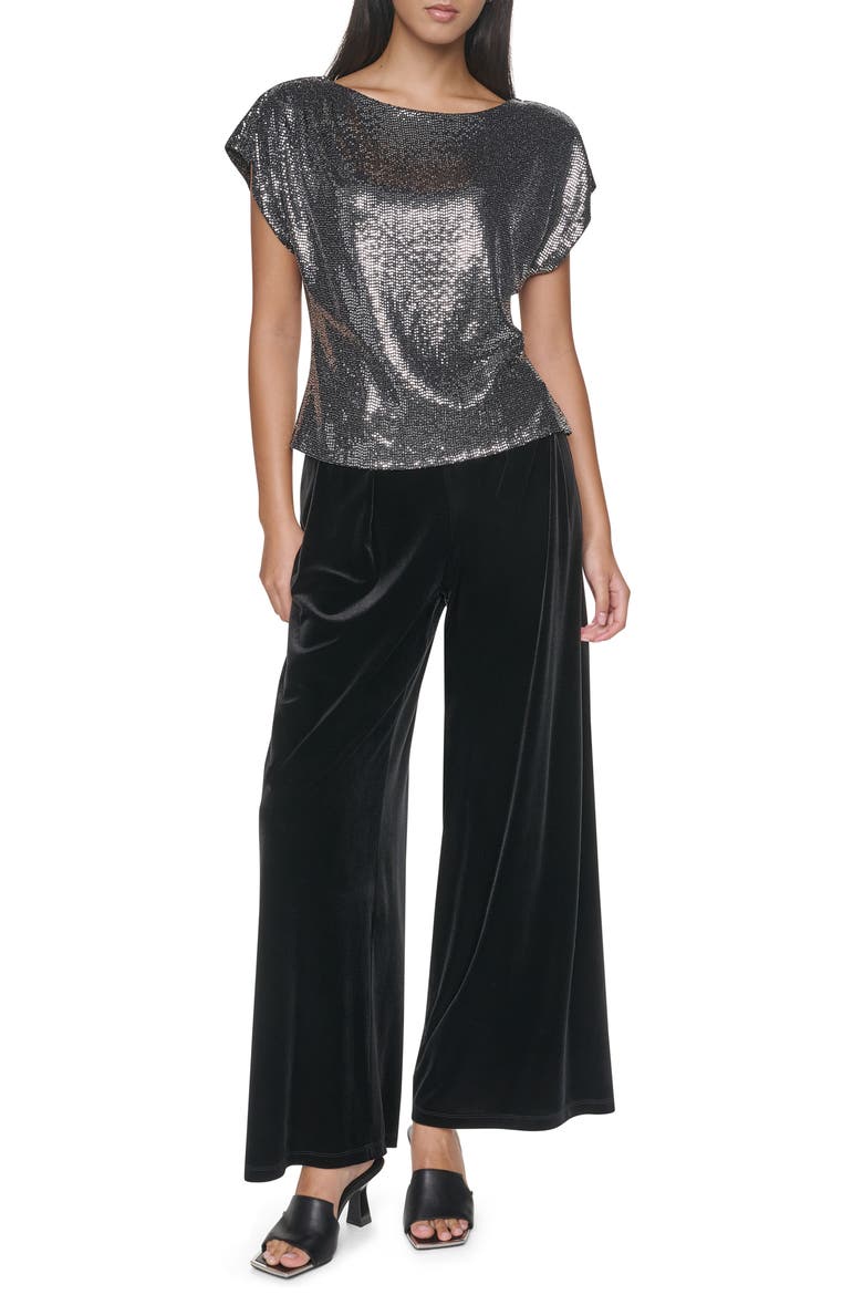 Mirror Metallic Short Sleeve Top, Alternate, color, BLACK/ SILVER