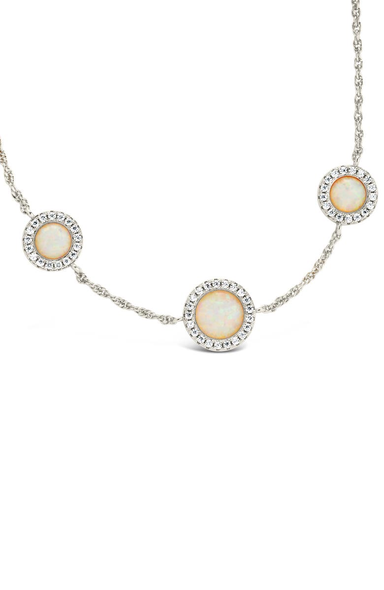 Sterling Forever Oasis Opal & Cubic Zirconia Station Bracelet, Alternate, color, Silver