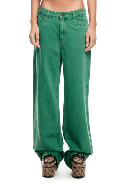 Shop Lioness Top Model Low Rise Baggy Jeans In Moss