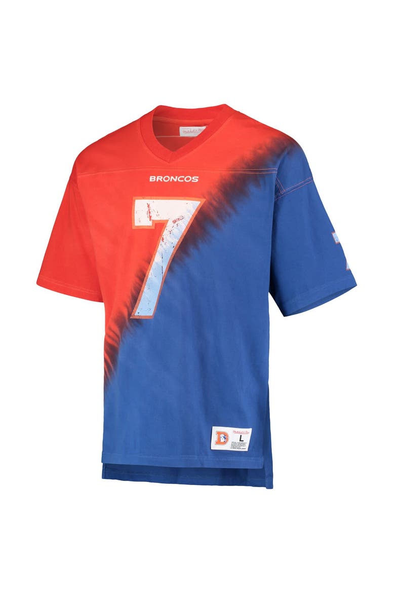 Men's Mitchell & Ness John Elway Orange/Royal Denver Broncos Retired Player Name & Number Diagonal Tie-Dye V-Neck T-Shirt, Alternate, color, Orange