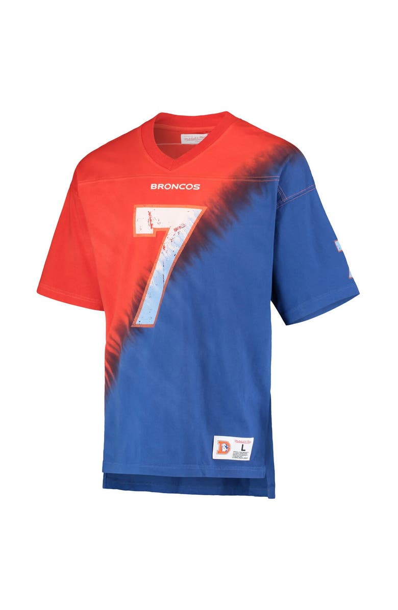 Mitchell & Ness Men's Mitchell & Ness John Elway Orange/Royal Denver Broncos Retired Player Name & Number Diagonal Tie-Dye V-Neck T-Shirt, Alternate, color, Orange