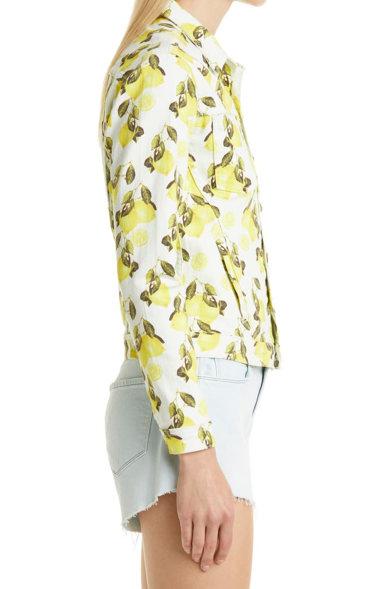 L'AGENCE Celine Lemon Print Stretch Cotton Trucker Jacket, Alternate, color, Ivory/ Yellow Lemons