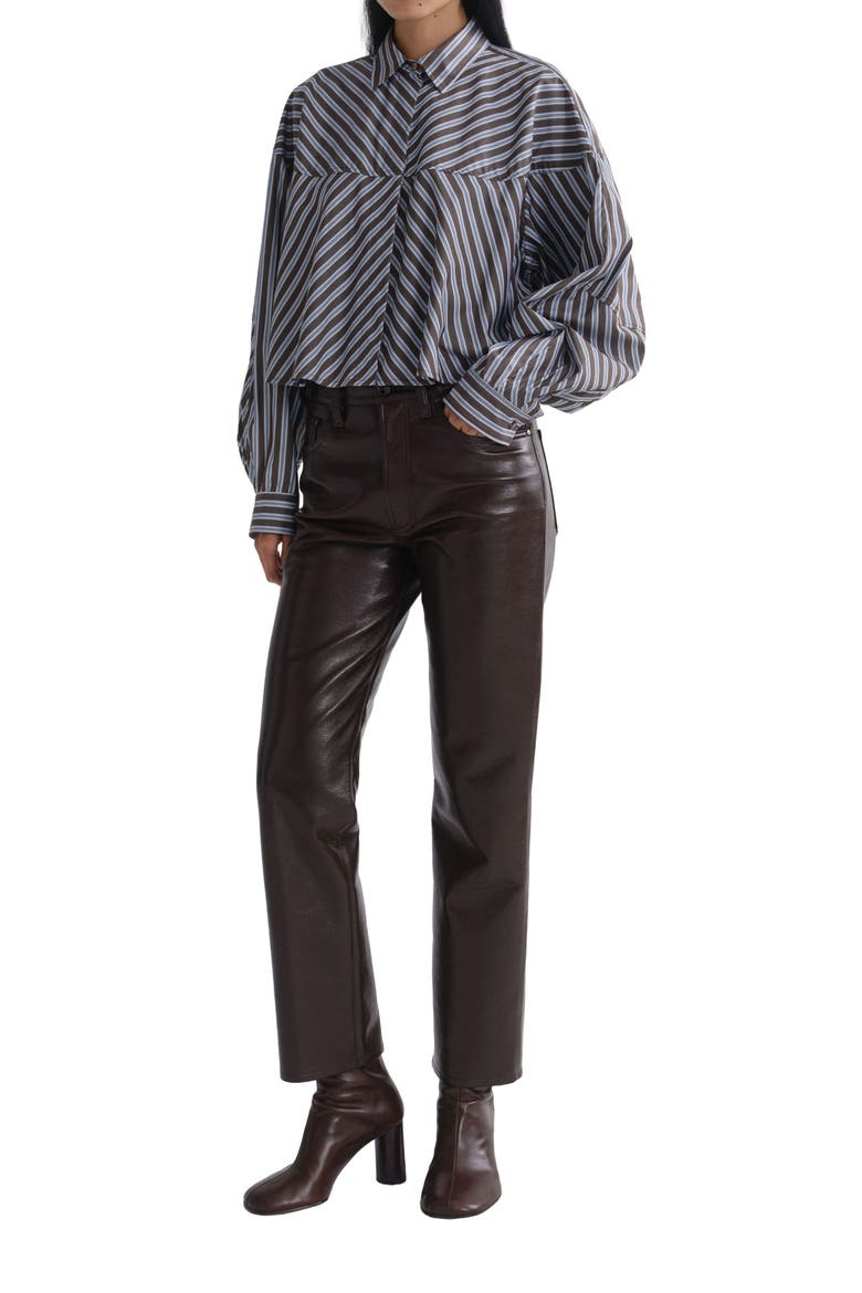 Agnes Striped Cropped Cotton Shirt, Alternate, color, MEYER STRIPE WHITE CHOCOLATE