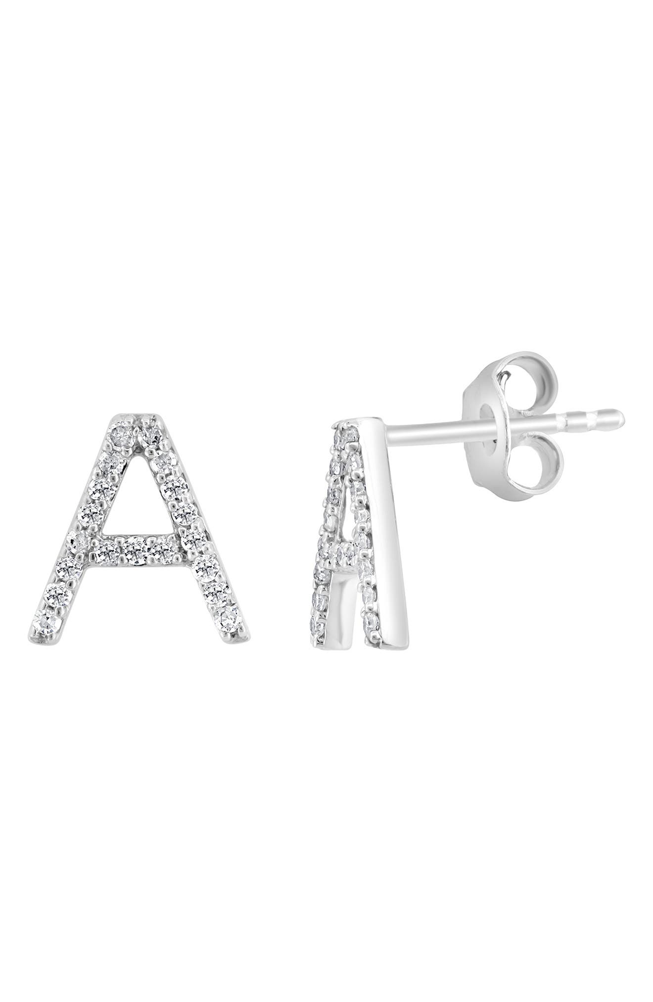 EFFY Sterling Silver Diamond 'A' Initial Stud Earrings