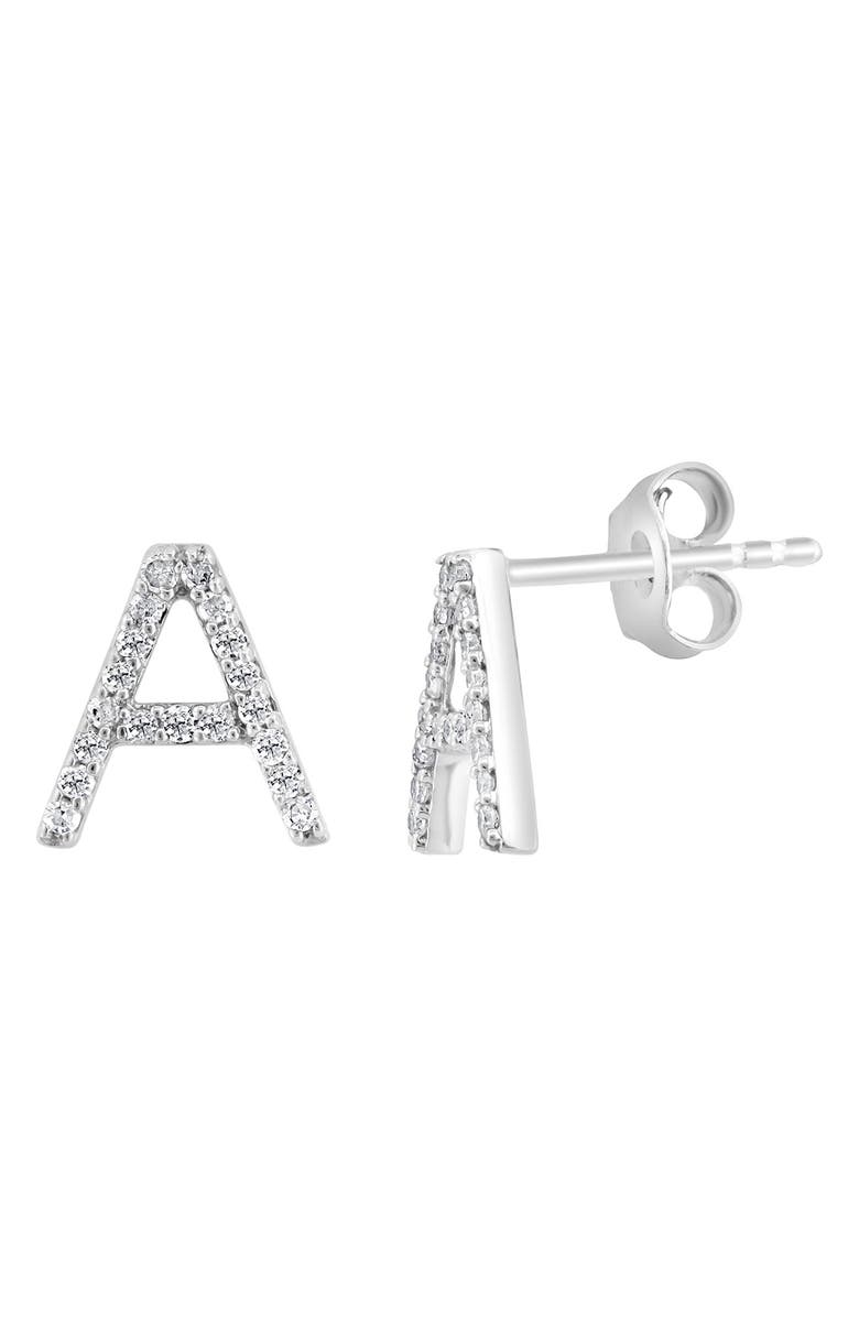 EFFY Sterling Silver Diamond 'A' Initial Stud Earrings, Main, color, Silver