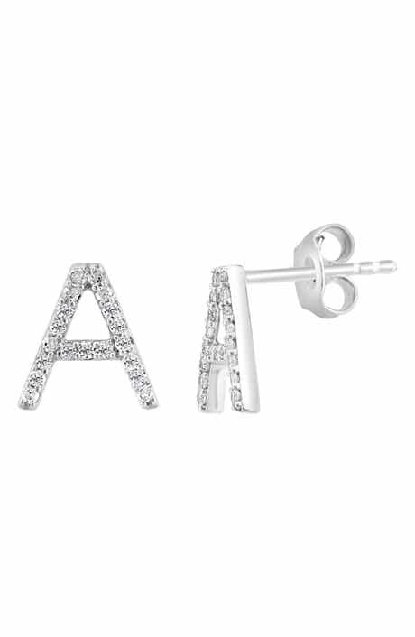 EFFY Sterling Silver Diamond 'A' Initial Stud Earrings